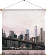 Textielposter Brooklyn Bridge New York Vierkant L (45 X 45 CM) - Wandkleed - Wanddoek - Wanddecoratie