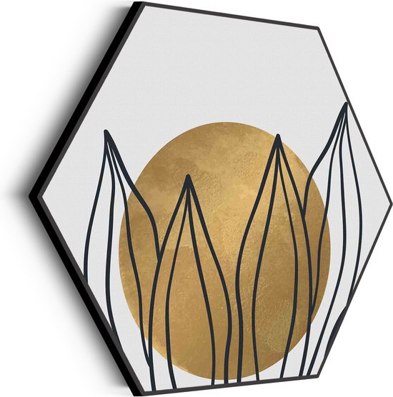 Akoestisch Schilderij Scandinavisch Design Plant met Goud Element 01 Hexagon Basic L (100 X 86 CM) - Akoestisch paneel - Akoestische Panelen - Akoestische wanddecoratie - Akoestisch wandpaneelKatoen L (100 X 86 CM)