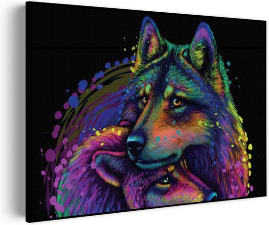 Akoestisch Schilderij Colored Wolves Rechthoek Horizontaal Basic XXL (150 x 107 CM) - Akoestisch paneel - Akoestische Panelen - Akoestische wanddecoratie - Akoestisch wandpaneel