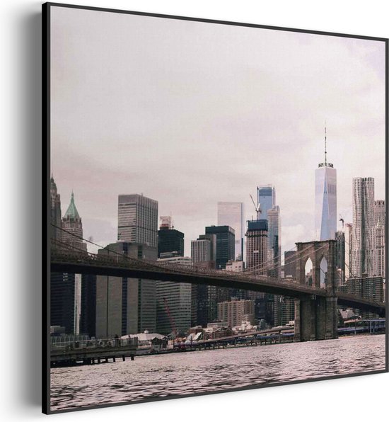 Akoestisch Schilderij Brooklyn Bridge New York Vierkant Pro XXL (140 X 140 CM) - Akoestisch paneel - Akoestische Panelen - Akoestische wanddecoratie - Akoestisch wandpaneel