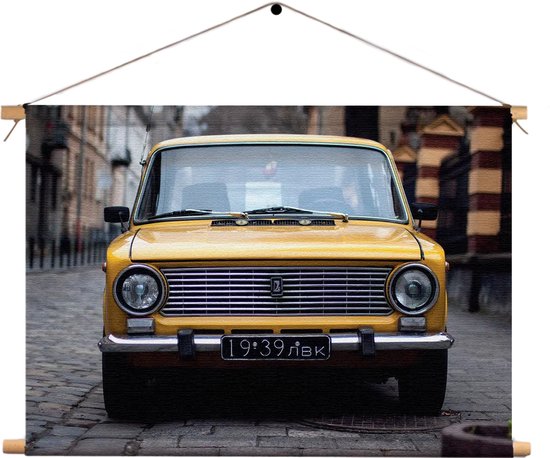 Textielposter Old School Gele Taxi 01 Rechthoek Horizontaal M (30 X 40 CM) - Wandkleed - Wanddoek - Wanddecoratie