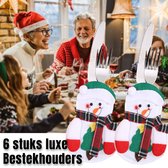 Allernieuwste.nl® 6 stuks LUXE Bestekhouders Tafeldecoratie Kerst - Kerstdagen Bestekset - 6x Bestekhouder voor Kerstdiner- 14 x 10 cm Kerst Sneeuwpop 6 Stuks