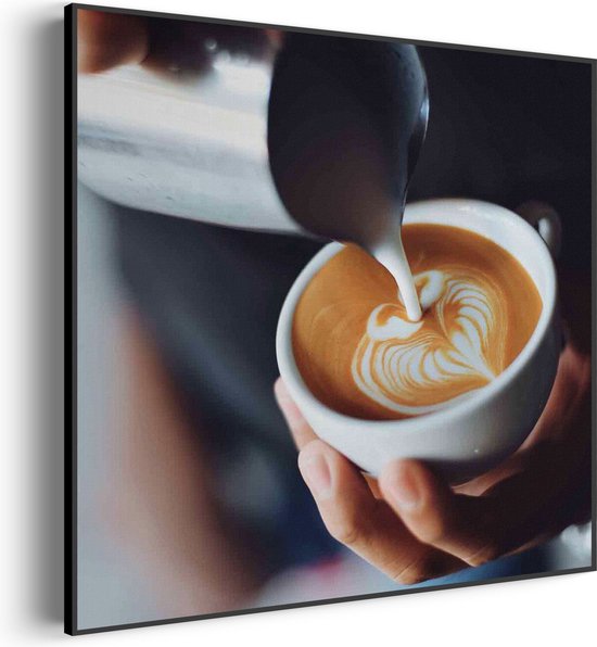Akoestisch Schilderij Koffie Love Vierkant Pro XXL (140 X 140 CM) - Akoestisch paneel - Akoestische Panelen - Akoestische wanddecoratie - Akoestisch wandpaneel