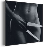 Akoestisch Schilderij Vrouwlijke Messentrekker Vierkant Pro XL (100X100) - Akoestisch paneel - Akoestische Panelen - Akoestische wanddecoratie - Akoestisch wandpaneel
