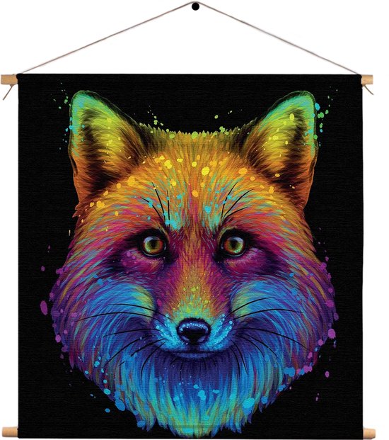 Textielposter Colored Wolf Vierkant XXL (90 X 90 CM) - Wandkleed - Wanddoek - Wanddecoratie