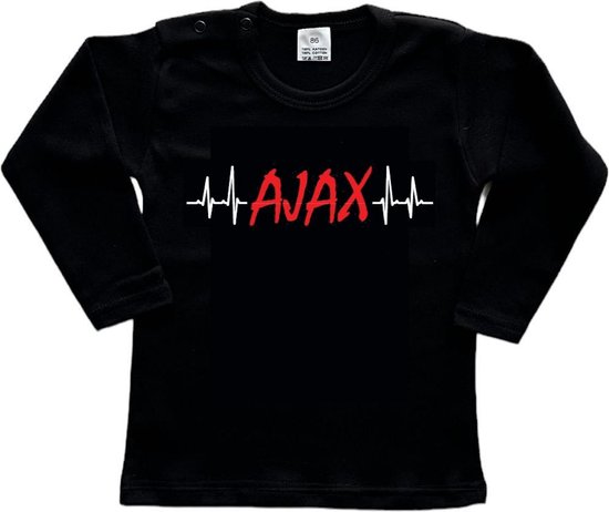Amsterdam Kinder t-shirt Lange Mouw | "AJAX hartslag | Verjaardagkado | verjaardag kado | grappig | jarig | Amsterdam | AJAX | cadeau | Cadeau | Zwart/wit/rood/wit | Maat 62
