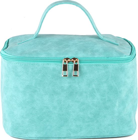 Nouka Blauwe Dames Toilettas – Beauty Case – Make Up Tas – Tasje - Toilet Etui - PU Leer – Grote Inhoud - Cadeau Voor Vrouwen – Cadeau voor Meisjes