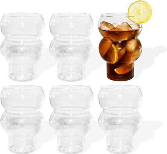 LOITTAINUE Glazen set, 6-delig, 200 ml, onregelmatige kristallen whiskyglazen, drinkglazen, ijskoffieglazen, cocktailglazen, longdrinkglazen, water, thee, koffie, sap, vaatwasmachinebestendig (6