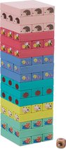 Relaxdays vallende toren gekleurd - kinderen - dieren - houten toren spel - wiebeltoren
