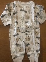 Baby unisex onesie, 1-delig pakje met ritssluiting, kangaroo zak, "Animals" maat 74
