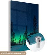 MuchoWow® Peinture sur verre - Aurores boréales - Neige - Arbres - Nature - Vert - 30x40 cm - Peintures sur verre acrylique - Photo sur Glas