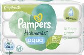 Lingettes humides Pampers Harmonie Aqua Bébé , 144 lingettes (3 x 48), protection douce de la peau pour les peaux sensibles avec 99% d'eau