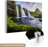 MuchoWow® Glasschilderij 150x100 cm - Schilderij acrylglas - Waterval in IJsland - Foto op glas - Schilderijen