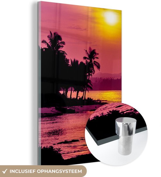 MuchoWow® Glasschilderij 60x90 cm - Schilderij acrylglas - Siargao zonsondergang fotoprint - Foto op glas - Schilderijen