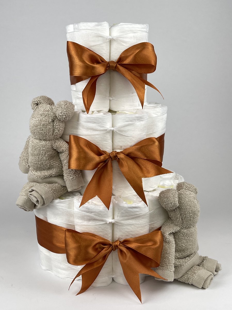 Goedkoopste Chouette-Chouette | Luiertaart Neutraal | Kraamcadeau | Geboorte Jongen Meisje | Babyshower | Beren Cream - Koper