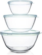 glazen mengkommen met deksels Set van 3 (1 l, 2,5 l, 4,2 l), ideaal voor het bewaren van voedsel, koken, bakken, bereiden