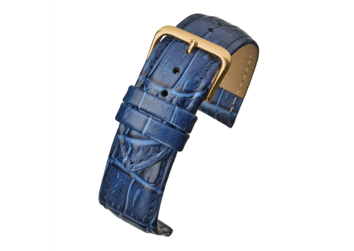 Horlogeband-horlogebandje-18mm-echt leer-lbs-blauw-gevuld-croco-zacht-goudkleurige gesp-leer-18 mm