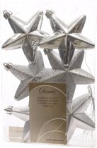 24x Zilveren sterren kerstballen 7 cm - Glans/mat/glitter - Onbreekbare plastic kerstballen - Kerstboomversiering zilver