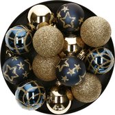 Atmosphera Kerstballen - 15st - kunststof - goud-blauw - 5 cm