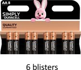 48 Stuks (6 Blisters a 8 st) Duracell AA Simply Batterijen
