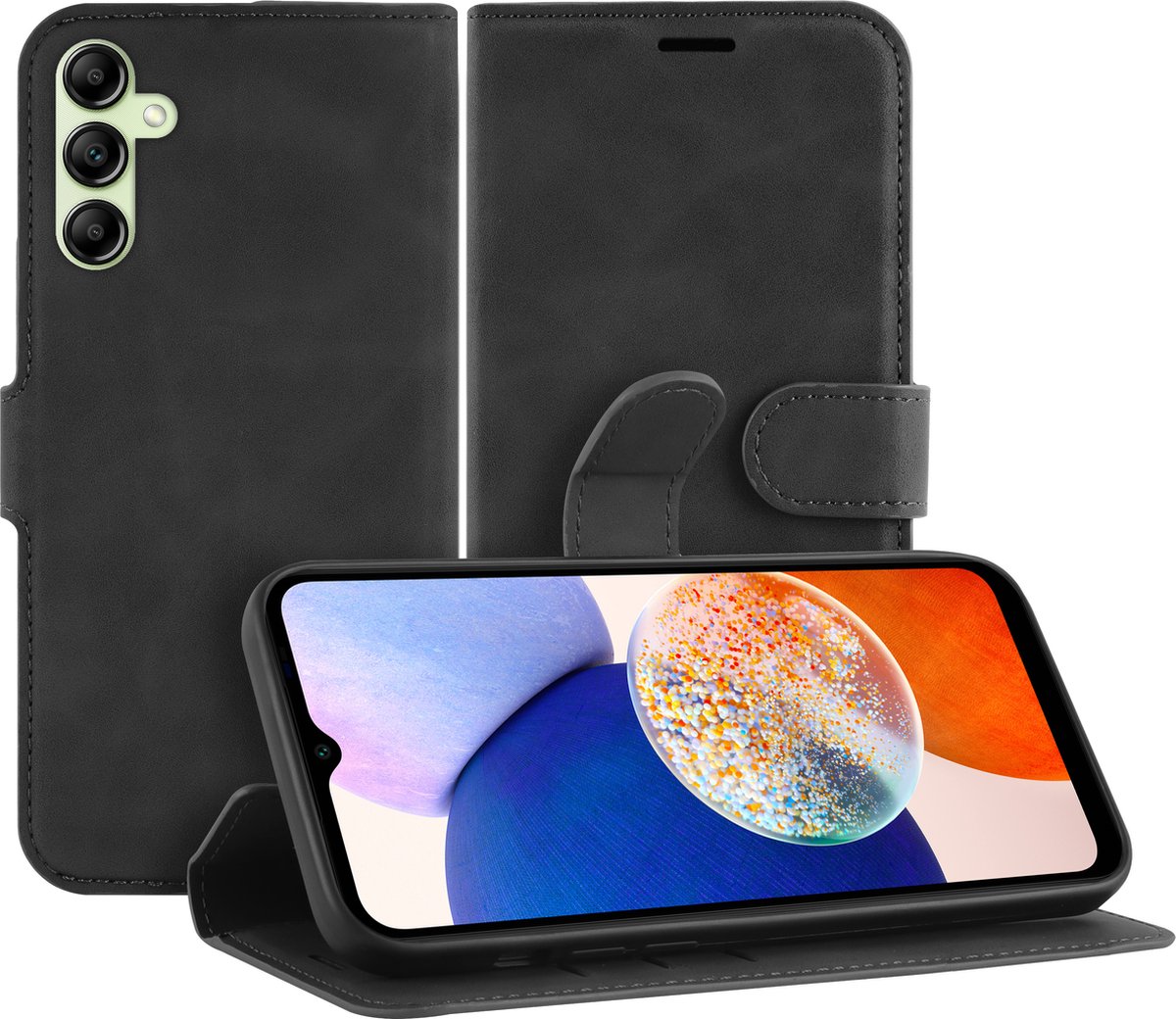 Cazy hoesje geschikt voor Samsung Galaxy A14 (4G/5G) Hoesje met Pasjeshouder - Premium Bookcase - Zwart