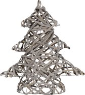 Deco kerstboom met 15 warm witte LED's 28x30 cm Grijs gemaakt van rotan en metaal
