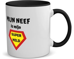 Akyol - mijn neef is mijn superheld koffiemok - theemok - zwart - Neef - super held - verjaardag - cadeautje voor neef - neef artikelen - kado - geschenk - 350 ML inhoud
