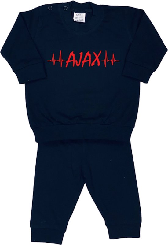 La Petite Couronne Pyjama 2-Delig "Hartslag AJAX" Unisex Katoen Zwart/rood Maat 56/62