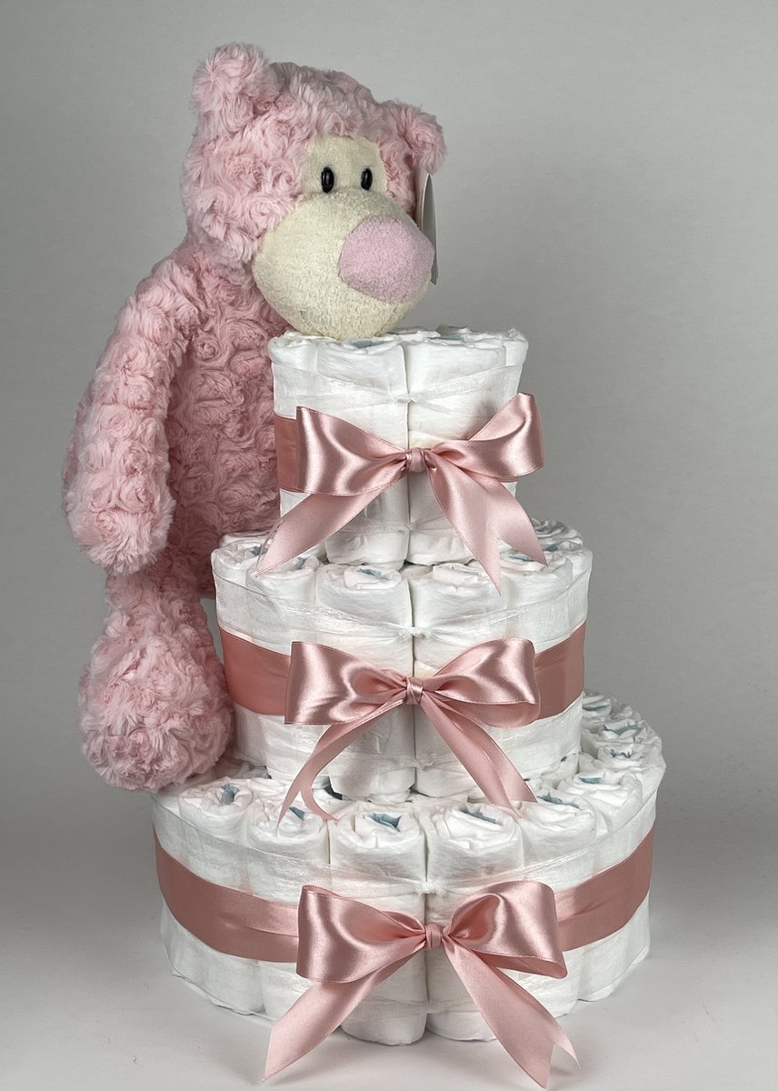 Goedkoopste Chouette-Chouette | Luiertaart Meisje | Kraamcadeau | Geboorte Meisje | Babyshower | Beer Felix Roze - donker Poeder Roze