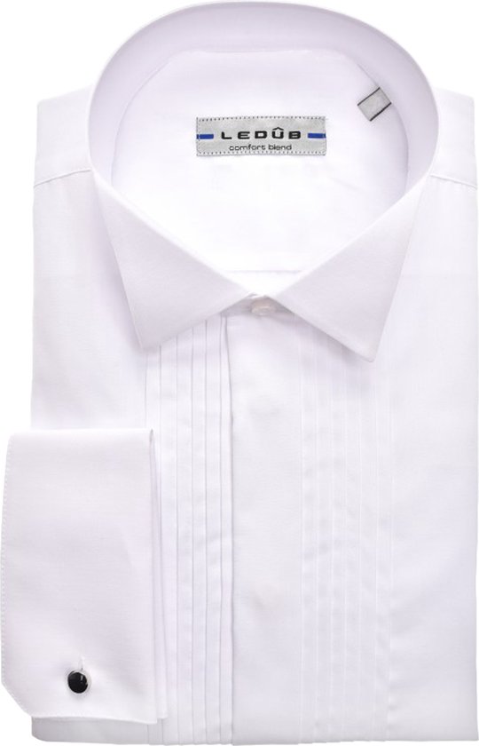 Ledub modern fit smoking overhemd - dubbele manchet en wing kraag - wit - Strijkvriendelijk - Boordmaat: 47