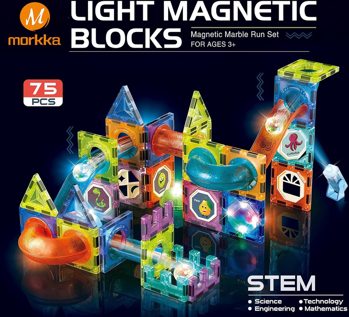 Magnetische Licht Orbitale Blokken Bouwstenen, 75 Stks STEM Speelgoed voor  Kinderen 3 4 5 6 7 8 Jaar 3D Educatief Speelgoed Bouwstenen Set Bouwblokken