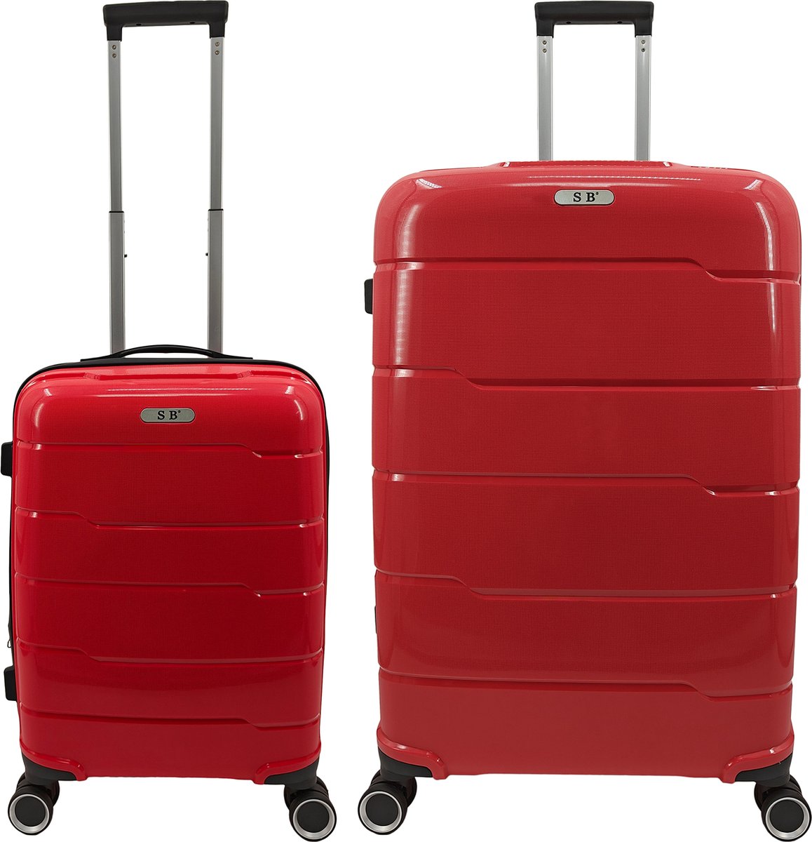 SB Travelbags 2 delige 'Expandable' kofferset 4 dubbele wielen trolley - Rood - 75cm/55cm