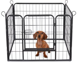 ACAZA Puppyren - Hondenren - 4 panelen - 60 cm hoog - Met deur - Zwart - Puppyren Opvouwbaar - Hondenkennel - Konijnenren