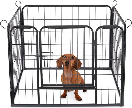 ACAZA Hondenren - 4 panelen - Hondenkennel - Konijnenren - Puppyren - Opvouwbaar - Met deur - 60 cm hoog - Zwart