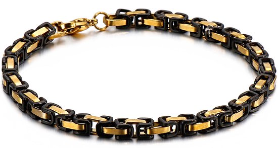 Koningsarmband Heren - Zwart / Goud kleurig - 6mm - Enkele Schakel - Byzantijnse Stijl - Armband Schakelarmband - Armbanden - Cadeau voor Man - Mannen Cadeautjes