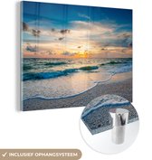 MuchoWow® Glasschilderij 80x60 cm - Schilderij acrylglas - Strand - Zee - Zonsondergang - Foto op glas - Schilderijen