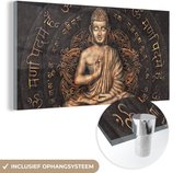 Glasschilderij - Foto op glas - Boeddha - Buddha beeld - Meditatie - Mantra - Spiritueel - Wanddecoratie - Acrylglas - Schilderij glas - 120x60 cm - Schilderijen woonkamer