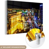 MuchoWow® Glasschilderij 60x40 cm - Schilderij acrylglas - Skyline - Las Vegas - Nacht - Foto op glas - Schilderijen