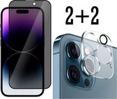 Screenz® - privacy screenprotector + camera lens protector geschikt voor iPhone 15 Pro - Set van 4 stuks