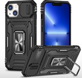 Podec Hoesje geschikt voor iPhone 13 Mini Telefoonhoesje - Anti-Shock Case Cover Hybrid Armor Hoes met Kickstand Ring met Screenprotector