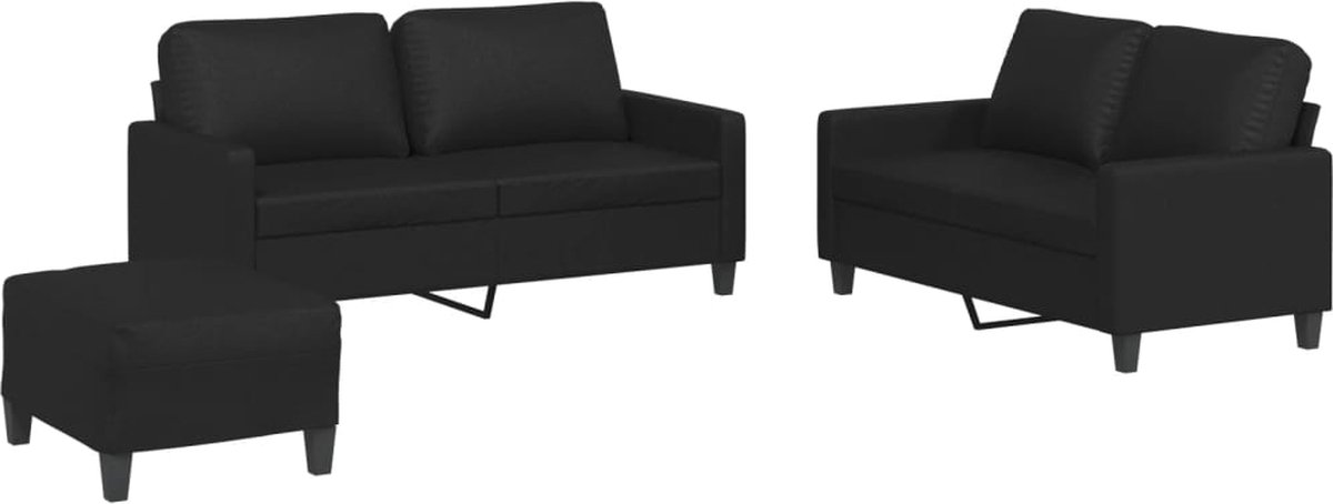vidaXL - 3-delige - Loungeset - met - kussens - kunstleer - zwart