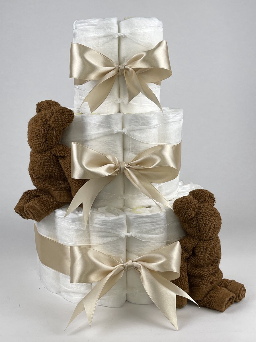 Goedkoopste Chouette-Chouette | Luiertaart Neutraal | Kraamcadeau | Geboorte Jongen Meisje | Babyshower | Beren clay Bruin - Beige