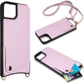 Casemania Hoesje Geschikt voor Apple iPhone 15 Paars - Back Cover met Bandje - Pasjeshouder & Koord