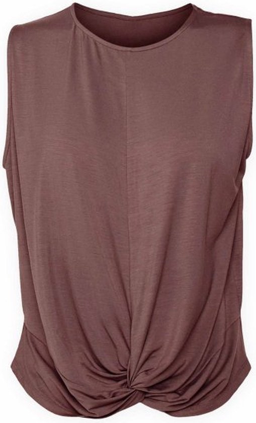 Namastae® Yoga top dames | Yoga kleding dames shirt | Sport shirt geknoopt | Kort topje | Taupe | Maat S