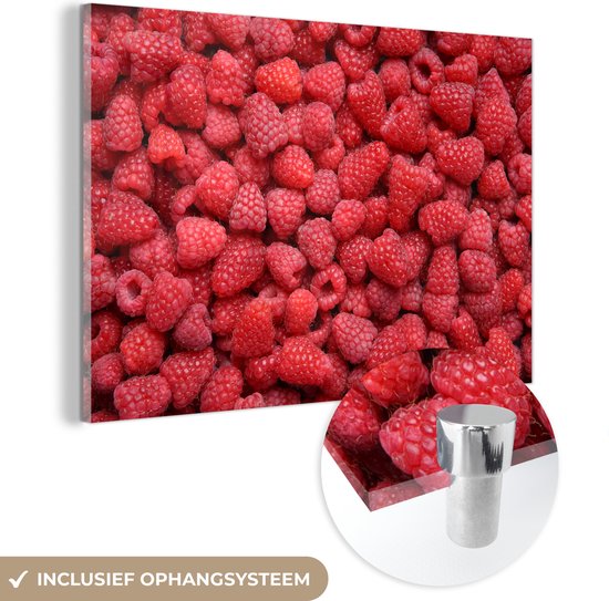 MuchoWow® Peinture sur verre 60x40 cm - Peinture sur verre acrylique - Framboises - Rose - Fruits - Photo sur verre - Peintures