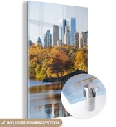 MuchoWow® Glasschilderij 80x120 cm - Schilderij acrylglas - New York - Central Park - Herfst - Foto op glas - Schilderijen