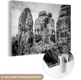 MuchoWow® Glasschilderij 60x40 cm - Schilderij acrylglas - Bayon Tempel met Buddhas - Foto op glas - Schilderijen