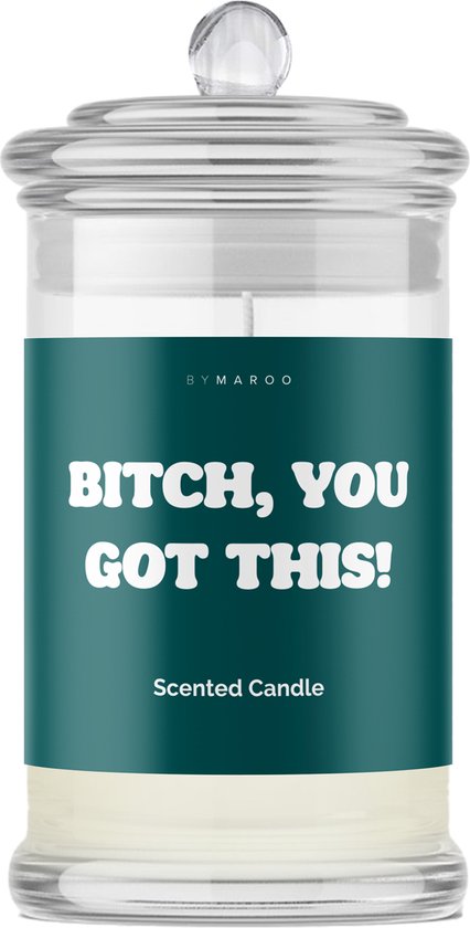 Sterkte Cadeau voor Vrouw en Man Lief Grappig - By Maroo Geurkaars - Bitch, You Got This - met Tekst Cotton in Glas - Zelfvertrouwen - Motivatie - Geschenkset vrouwen, moeder, vader, vriendin, zus, oma, mama, papa - Kerstcadeau