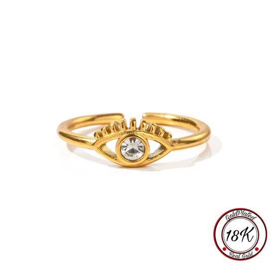 Borasi Angel Eye Ring | Borasi Trendy Engel Oog Ring | 18K Pvd Vergulde Roestvrij Staal | Verstelbaar | Best Verkochte Sieraden | Vrouwen Cadeau | Moederdag Cadeautje