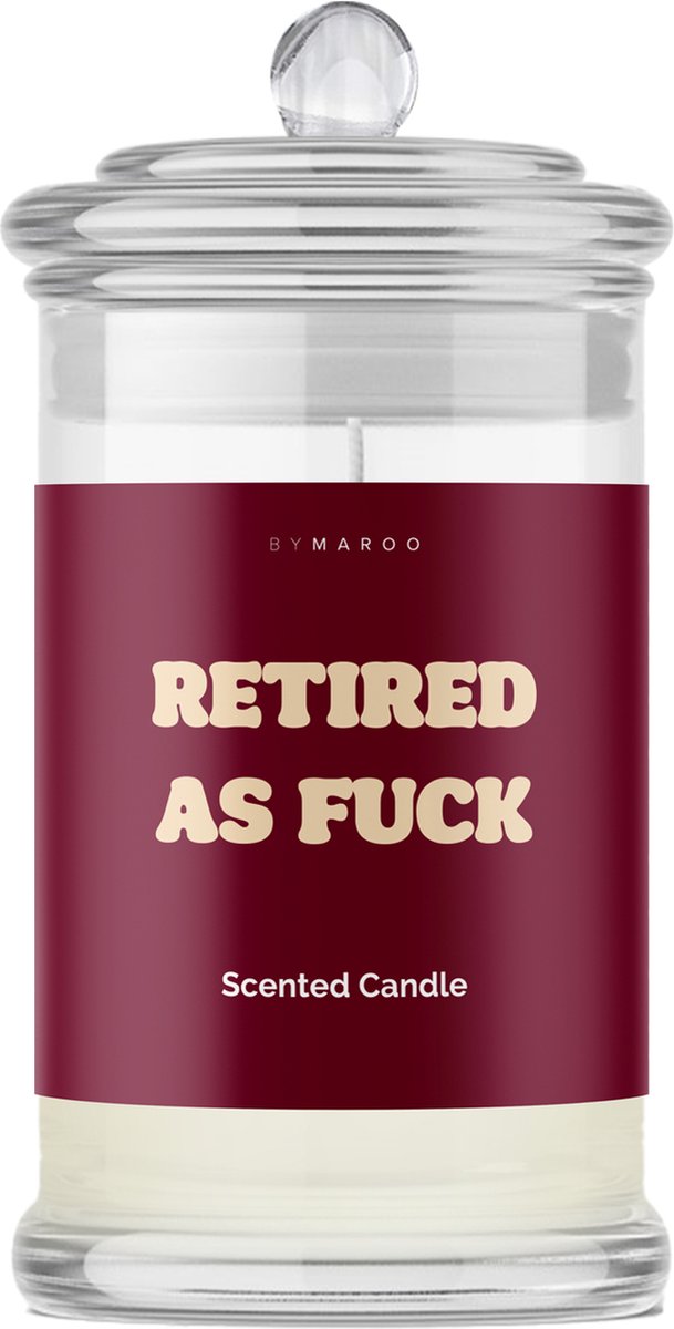 Pensioen Cadeau voor Hem & Haar - By Maroo Geurkaars met Tekst in Glas - Decoratie - Pensioen cadeautjes voor vrouw, man, opa, oma, mama, papa, vader, moeder - Cadeautjes voor Haar Hem Volwassenen